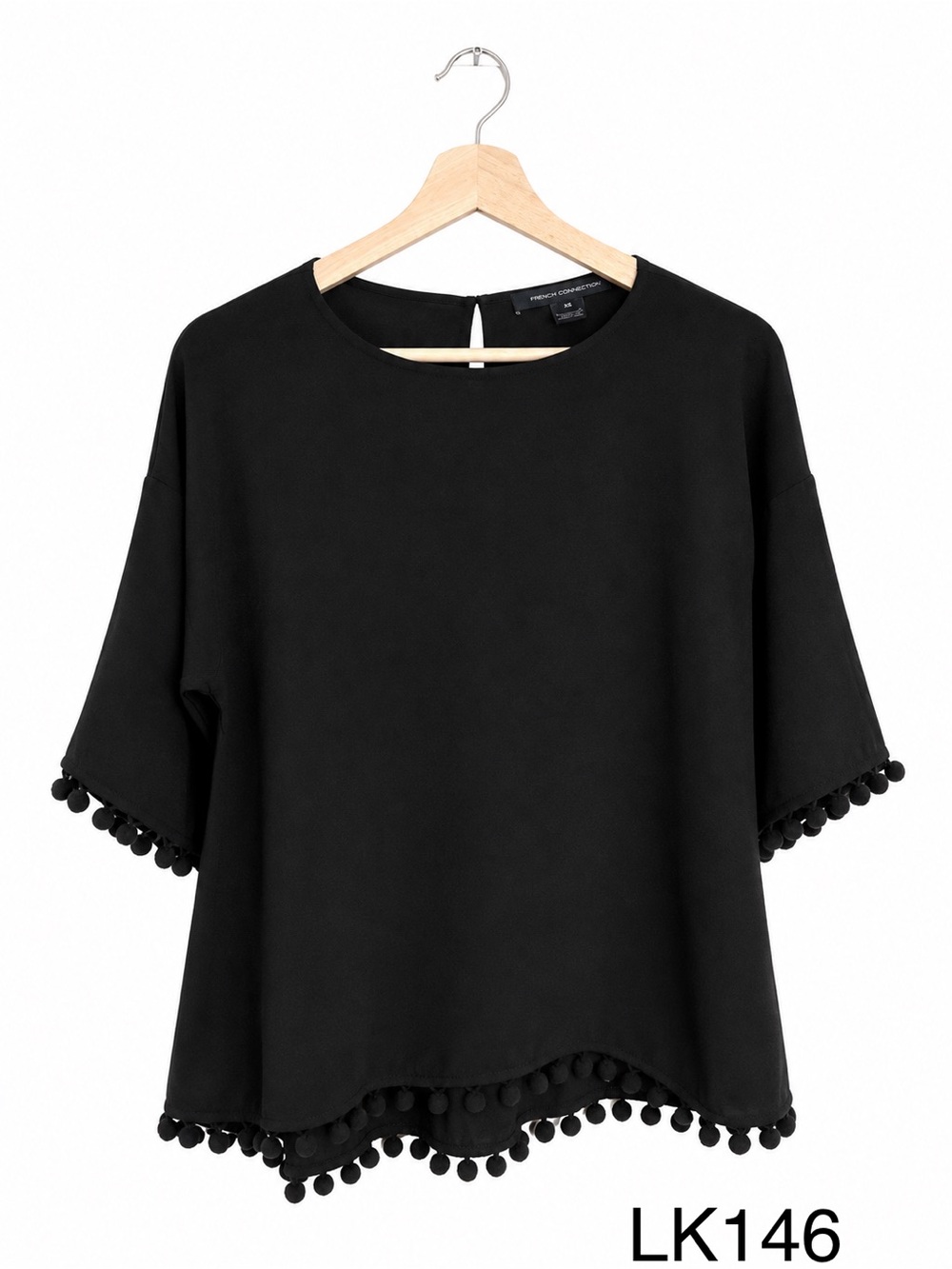 French Connection Pom Pom Polly Black Top Size XS
